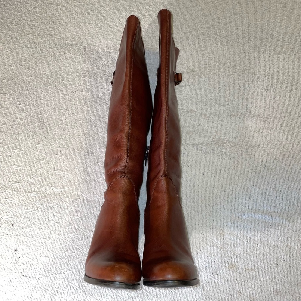Sesto Meucci Boomer Riding Boots Size 9.5 M Brown Italian Leather Accent Buckles